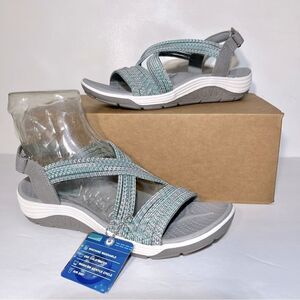 Skechers Women's Light Gray Cross-Strap Sandals